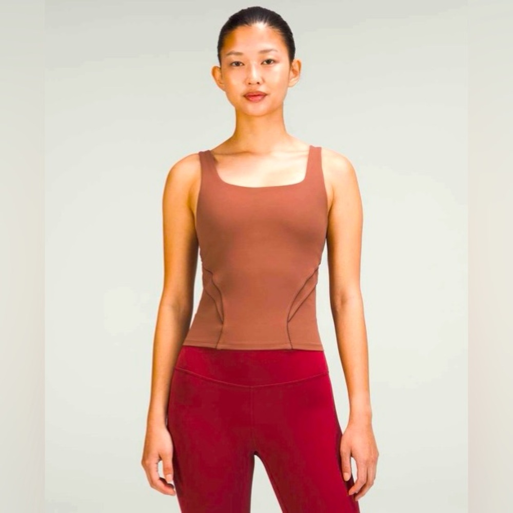 Lululemon Nulu and Mesh-Back Ancient Copper Shelf-Bra Yoga Tank Top Size 8